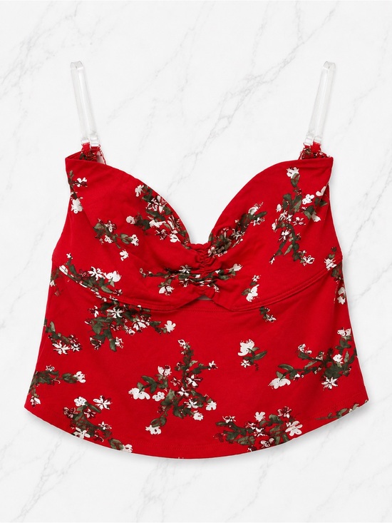 Fashion Nova Tops - Fashion Nova Red Floral Strapless Sweetheart Tube Crop Top | Small